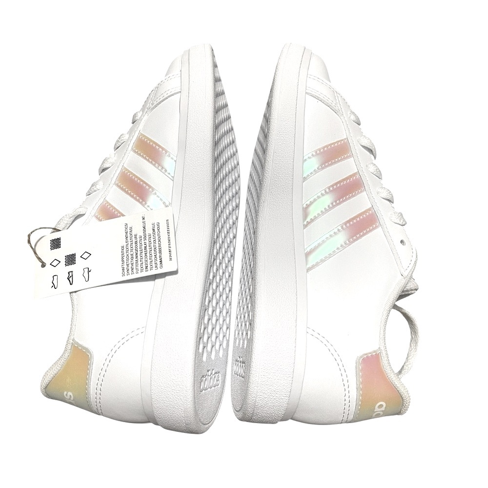 🌟🌟🌼NIB Adidas GRAND COURT 2.0 K. White Shoes with Iridescent Accents - Picture 3 of 12